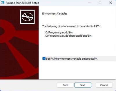 Rakudo on Windows 11: Installation - Adding the directories with the executables to the PATH environment variable