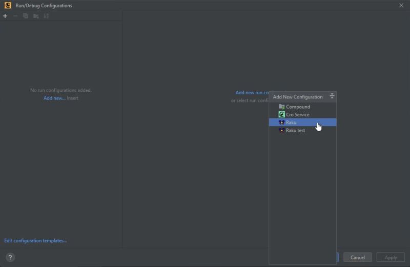 Rakudo on Windows 11: Comma IDE - Creating a new run/debug configuration [1]