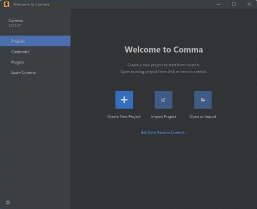 Rakudo on Windows 11: Comma IDE - Welcome window