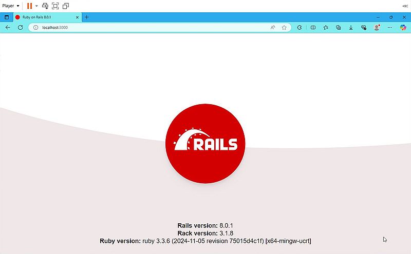 Ruby on Windows 10: Ruby on Rails - Automatically generated Rails webpage