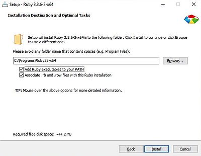 Ruby on Windows 10: Installation of RubyInstaller - Directory path and additional tasks