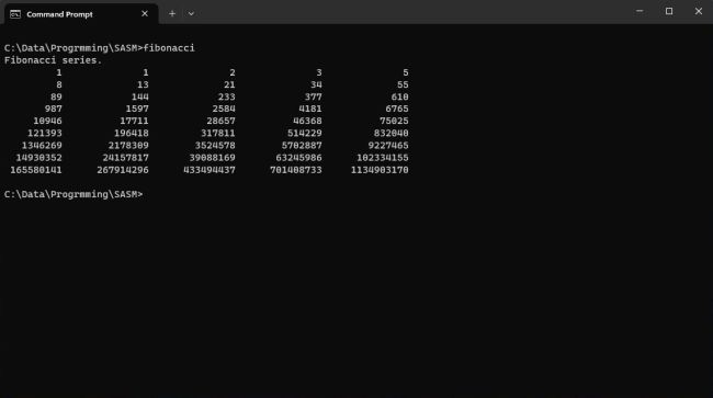 Assembly programming on Windows: FASM 32-bit sample program: Fibonacci series