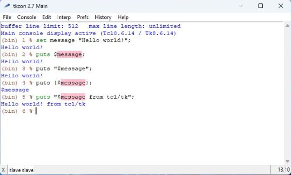 Executing some Tcl statements in the Magicsplat Tcl/Tk shell