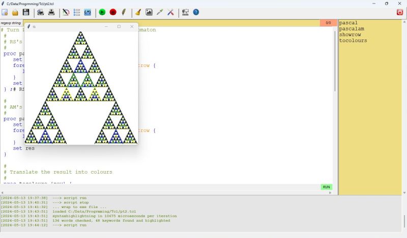 Pascal's triangle, by Markus Arjen, running in TclTkIDE