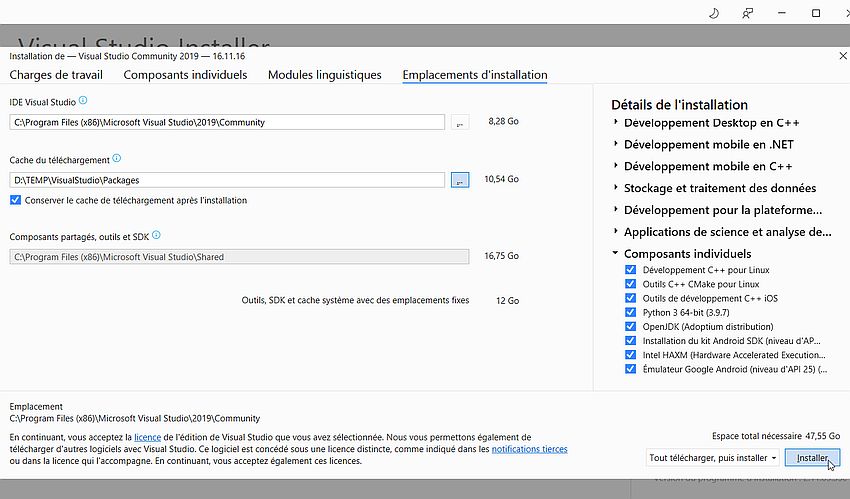 Visual Studio 2019 on Windows 8.1 - Visual Studio Installer: Installation directories