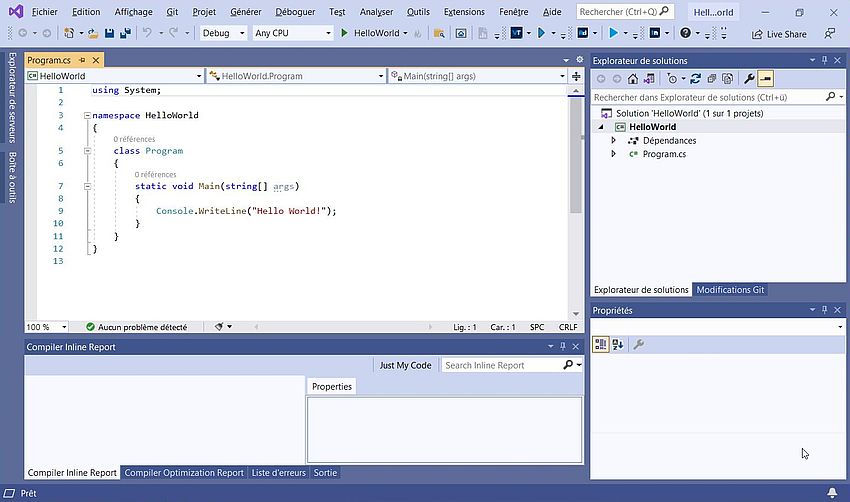 Visual Studio 2019 on Windows 8.1 - Simple C# project: Project template created by Visual Studio