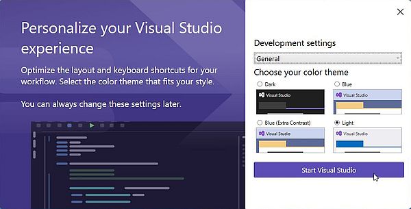 Visual Studio 2022 on Windows 11 - IDE personalization window