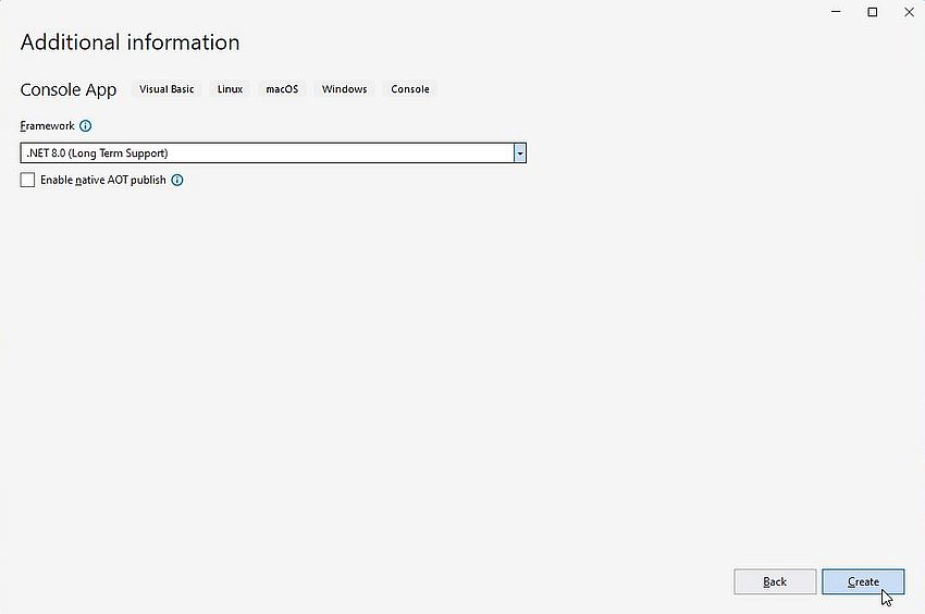 Visual Studio 2022 on Windows 11 - Simple VB project: Configuring the new Visual Studio project [2]