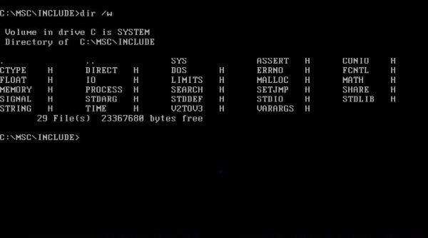 Installing and running Microsoft C Compiler on Windows 1.04: Content of the INCLUDE subdirectory