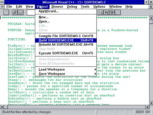 Microsoft Visual C++ 1.50 Pro on Windows 3.11 (standard VGA display driver)