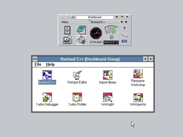 Using Borland C++ 3.1 on Windows 3.0: Manually created Dashboard group 'Borland C++'