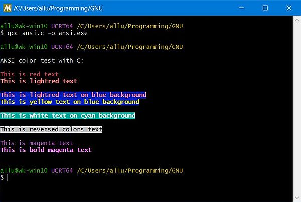 ANSI escape sequences on Windows: C - Building and running the program in MSYS2 UCRT64