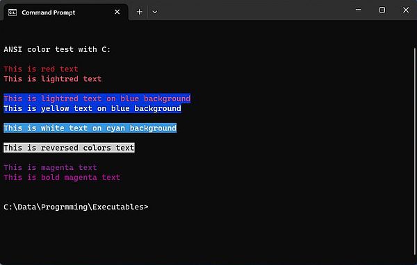 ANSI escape sequences on Windows: C - Colored text in Windows 11 Command Prompt [2]