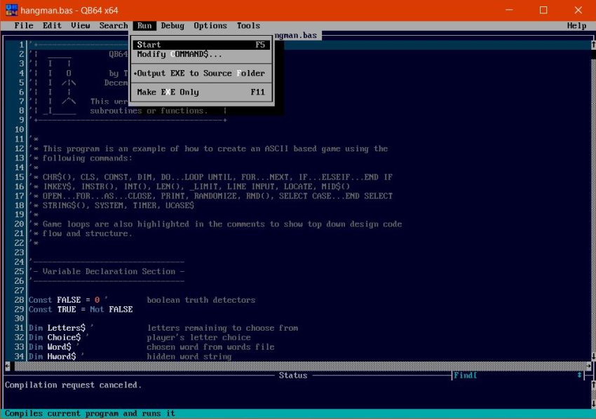 QB64 on Windows 10 - Compiling and running a QB64 program