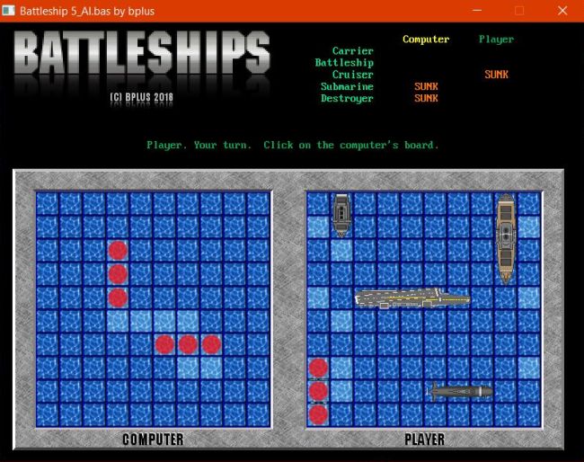 QB64 on Windows 10 - Execution of the game 'Battleships'