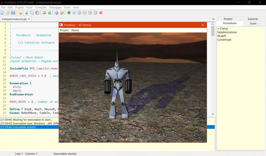 PureBasic on Windows 10 - Simple 3D animation demo sample