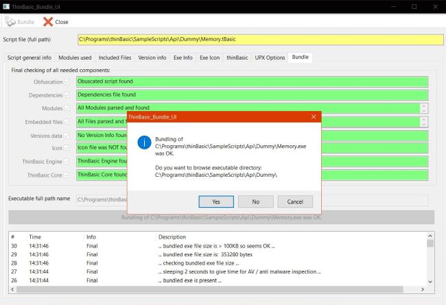 thinBasic on Windows 10 - Creating a bundled executable using thinBundle