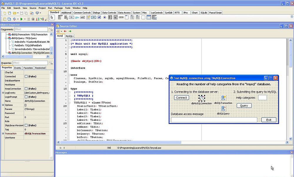 MySQL on Windows XP: Testing MySQL access with Lazarus/Free Pascal [1]