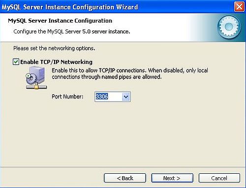 MySQL on Windows XP: Configuration - TCP/IP networking and port selection