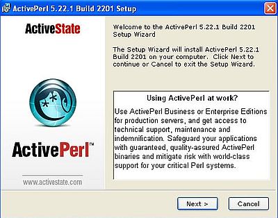 Perl on Windows XP: Installing ActivePerl - Welcome page