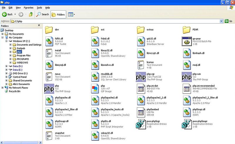 PHP on Windows XP: PHP installation directory