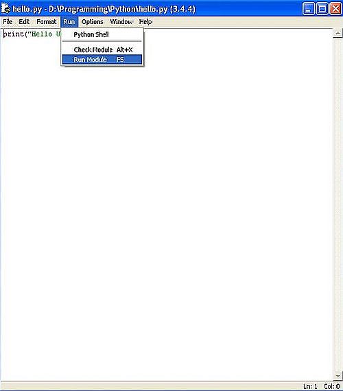 Python on Windows XP: IDLE - Running a Python script