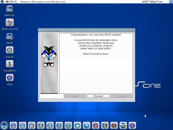 Installation of AROS One: Installation successfully finished