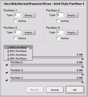 Installing BeOS 5 Professional Edition: Creating a BeOS partition - Choosing to create one 100% partition