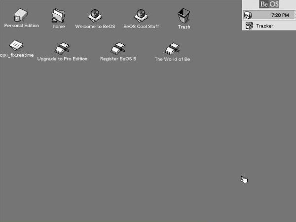 Installation of BeOS 5 Personal Edition: The BeOS 5 PE desktop