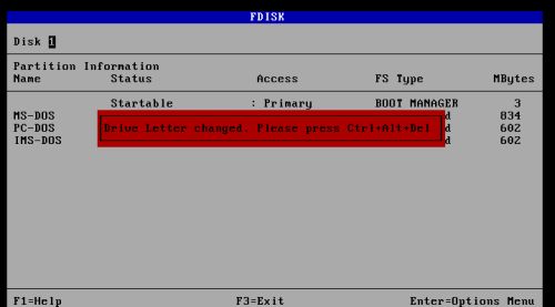 DOS triple boot: Saving disk changes and rebooting - Warning that the drive letter has changed