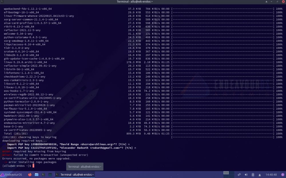 EndeavourOS update failure due to missing PGP keys