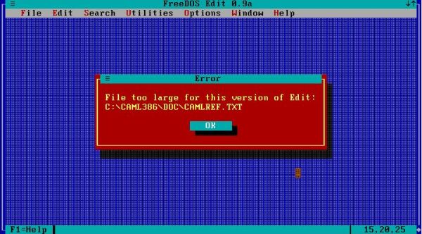 FreeDOS: 'File too large for this version of EDIT' error