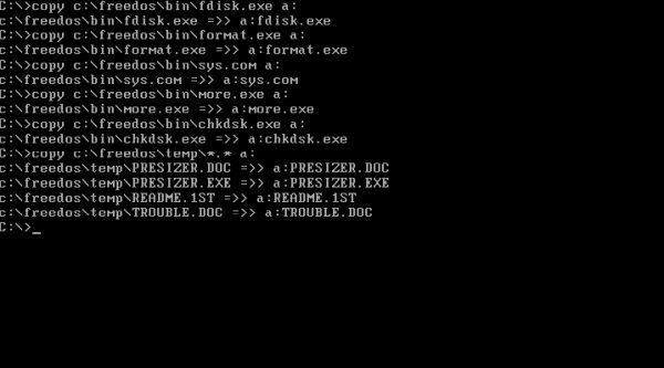 FreeDOS repartitioning: Bootable floppy diskette - copying the files we need