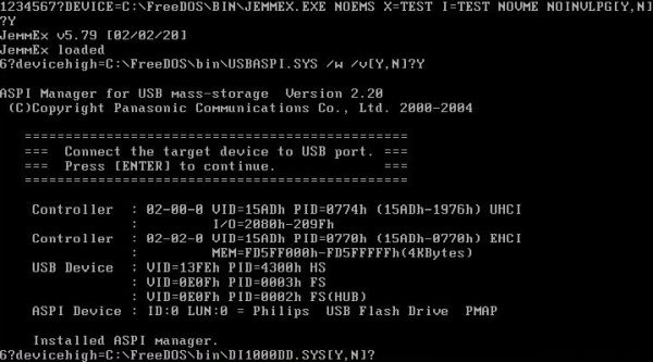 USB 2.0 support on FreeDOS: Loading the Panasonic USB driver