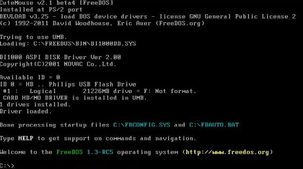 USB 2.0 support on FreeDOS: Installation of the Motto Hairu driver from FDAUTO.BAT