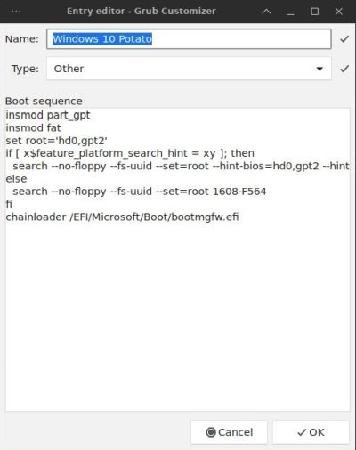 GRUB configuration: Changing the name of a boot menu entry in 'GRUB Customizer'