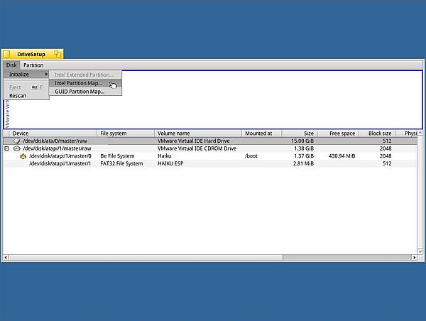 Installing Haiku: Creating a partition table