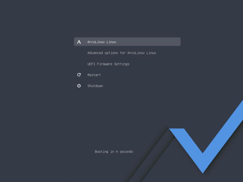 ArcoLinux and Manjaro dual boot installation: Boot menu after the installation of ArcoLinux