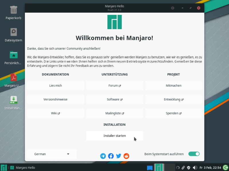 ArcoLinux and Manjaro dual boot installation: Manjaro - Choosing to start the installer