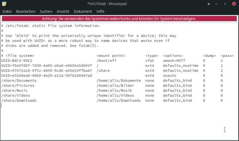 ArcoLinux and Manjaro dual boot installation: Manjaro - User directory mountpoint definitions in /etc/fstab