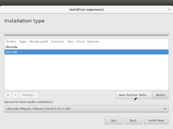 Linux triple boot: Bodhi Linux installation - Creating a new partition table on second harddisk