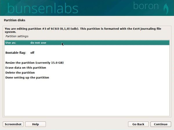 Linux triple boot: BunsenLabs Boron installation - Configuring the BunsenLabs root partition [1]