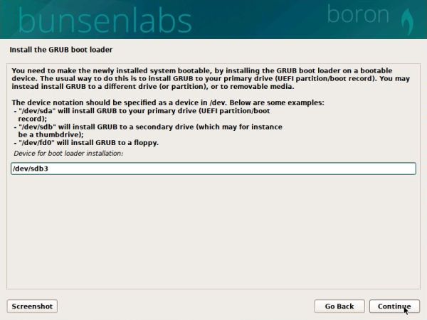 Linux triple boot: BunsenLabs Boron installation - Installation of GRUB to /dev/sdb3 [2]