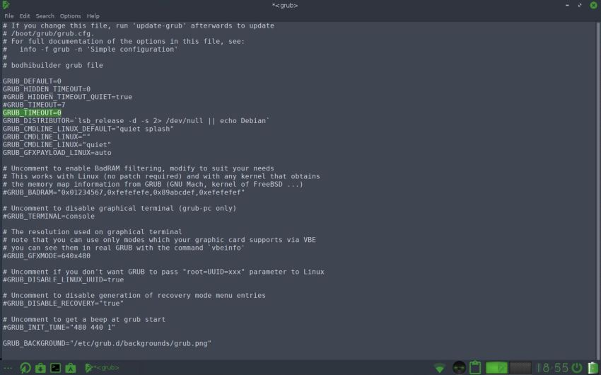 Linux triple boot: Bodhi Linux - Setting GRUB_TIMEOUT=0