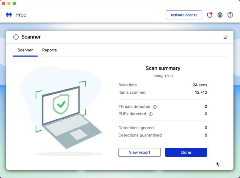 macOS antivirus software: Malwarebytes for Mac Free - Scan results