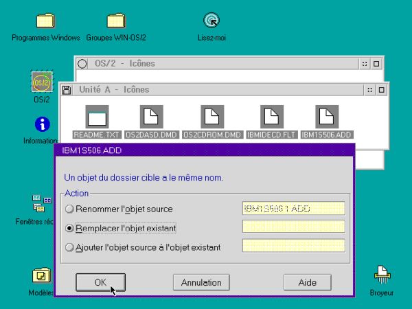 Adding CD support to OS/2 2.x: Choosing to replace existing files in the destination folder