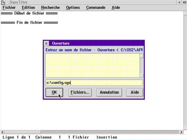 Adding CD support to OS/2 2.x: Opening the CONFIG.SYS file in the OS/2 text editor