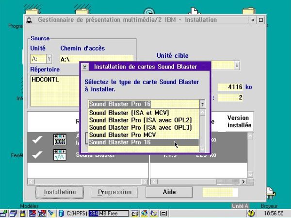 Adding multimedia support to OS/2 2.x: Sound Blaster Pro 16 installation - Card type
