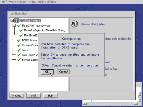 OS/2 Warp 4 installation: Starting the client component installation