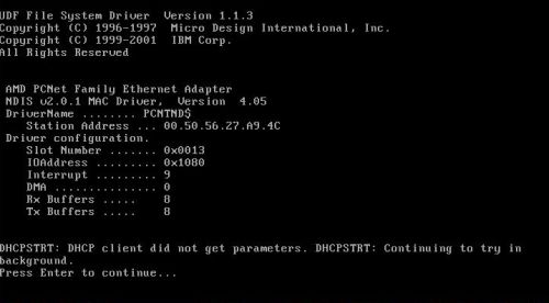 OS/2 Warp 4 installation: Boot up (LAN DHCP server not running)